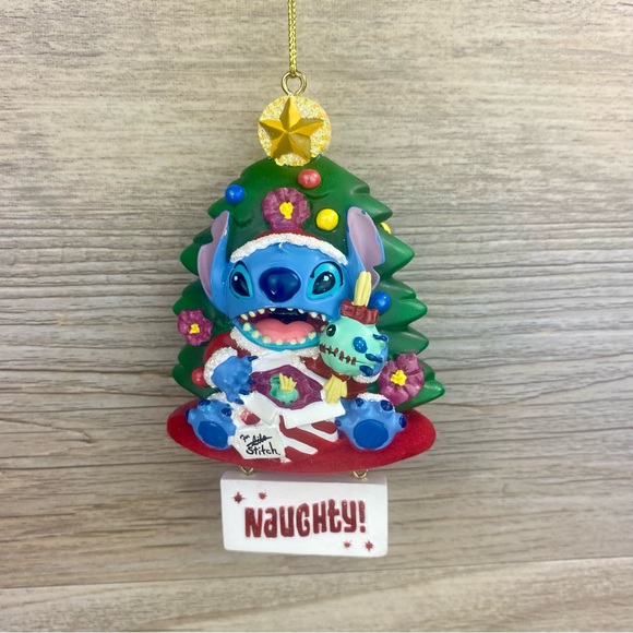 Double Sided Rare Lilo & Stitch Naughty or Nice Christmas Ornament 4" - Picture 1 of 3